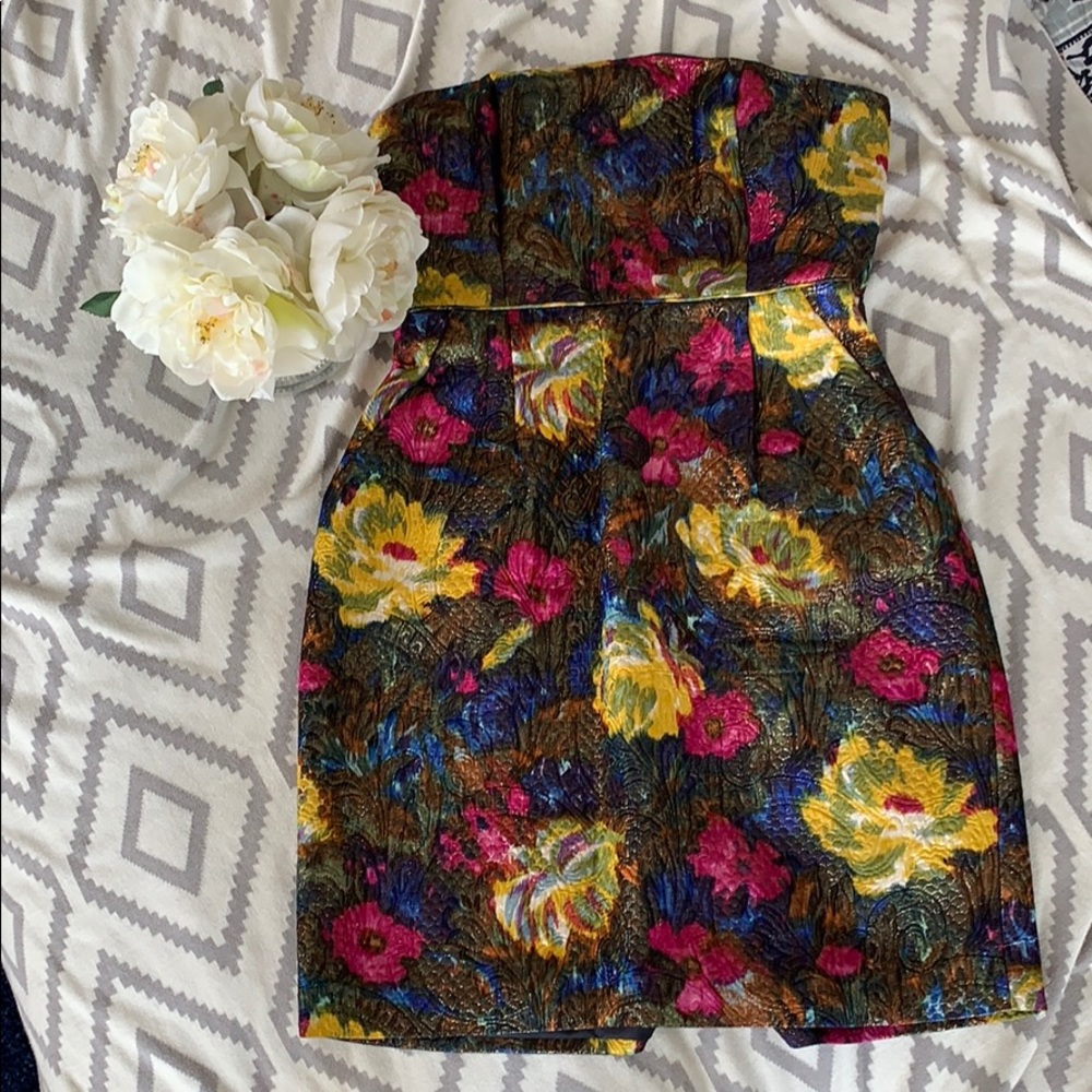 J. Crew Textured Floral Strapless Dress
